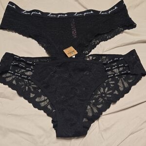 PINK Victoria's Secret Black Lace Bikini Panty Set